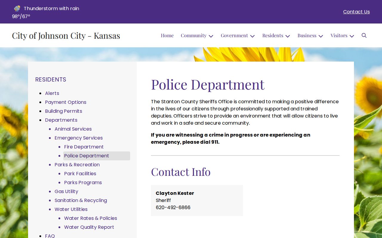 Johnson City official law-enforcement page routing contact to the Stanton County sheriff